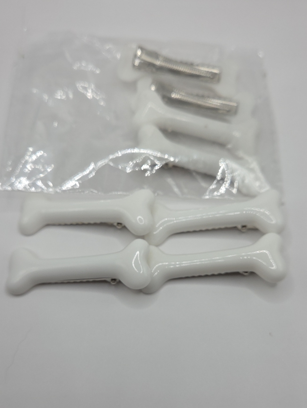 White Bone-Shaped Hair Clips - Set of Decorative Party Clips
